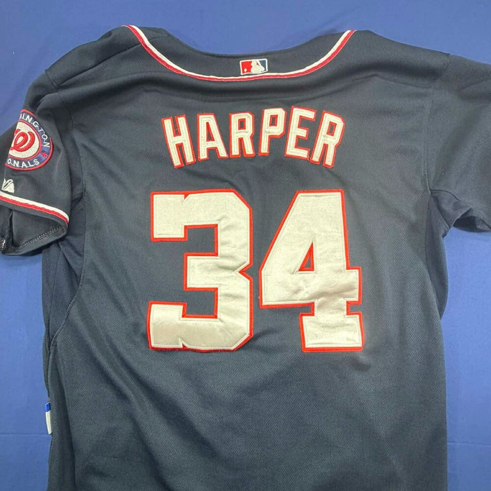 Majestic Washington Nationals Bryce Harper Jersey Navy MLB Cool Base Sz 52
